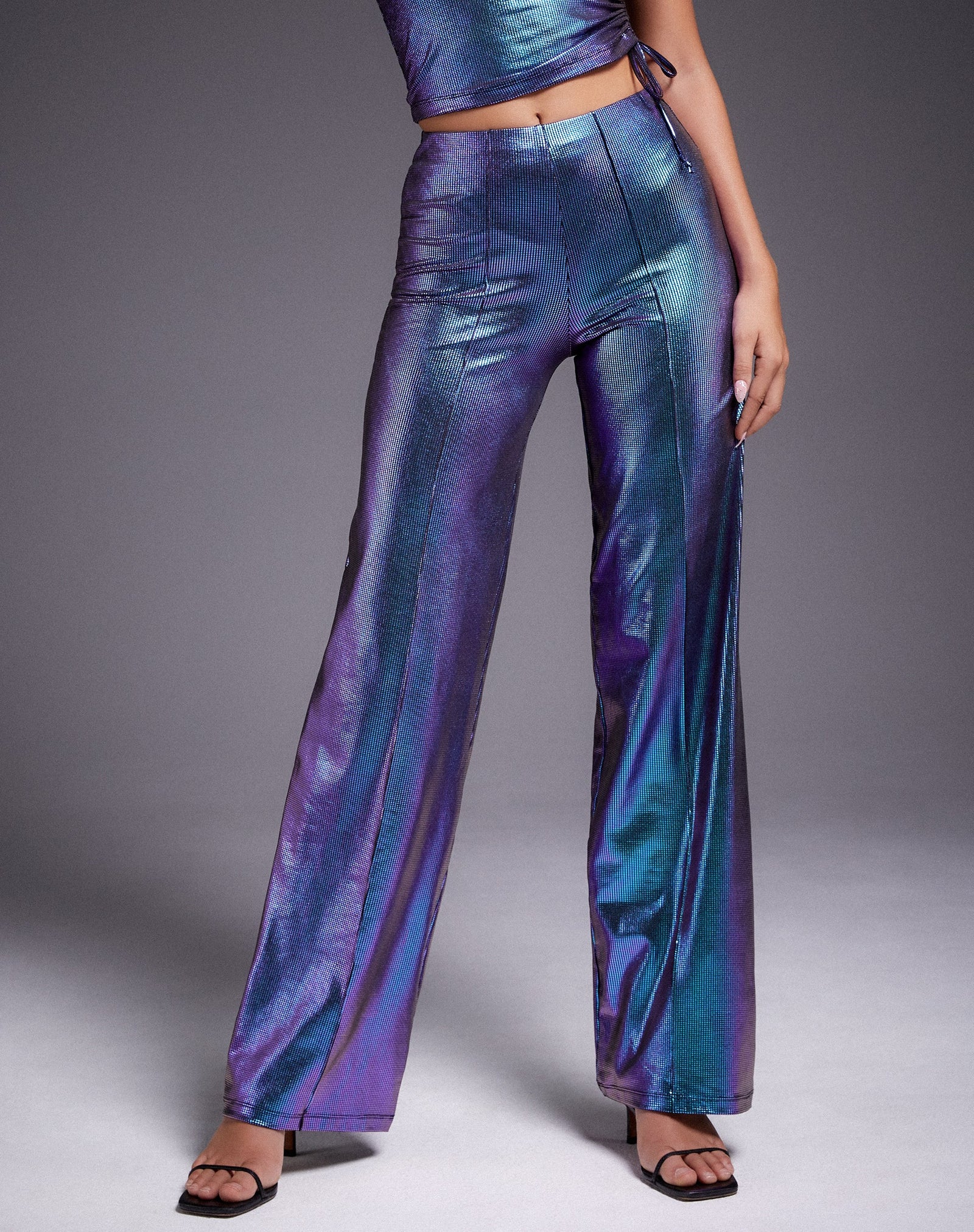 Holographic Purple Wide Leg Trousers | Pista – motelrocks-com-us