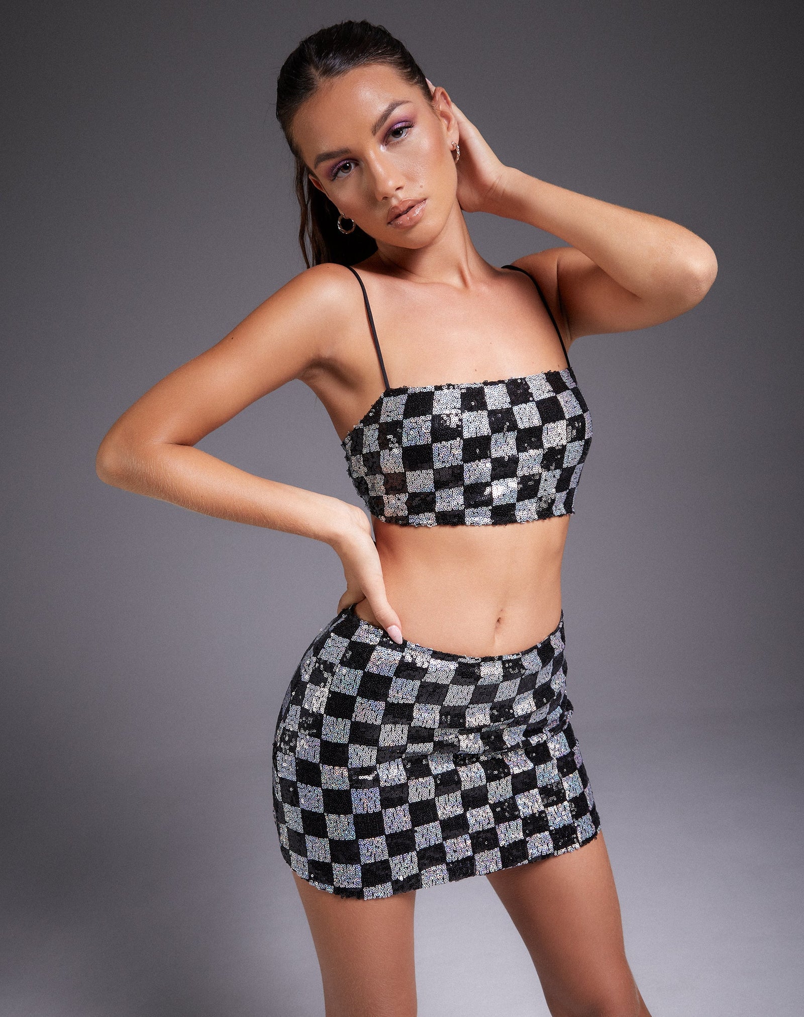 Checkerboard Strap Crop Top - Ready to Wear