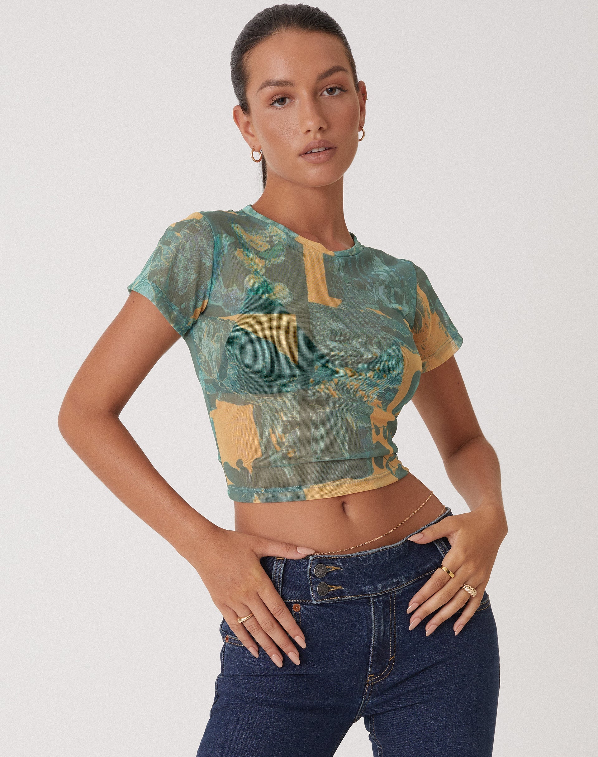 image of Motel x Olivia Neill Zora Top in Collage Floral Shadow Green