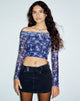 image of Nagini Long Sleeve Bardot Top in Pretty Floral Navy