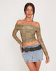 Image of Nagini Long Sleeve Bardot Top in Tonal Paisley Green