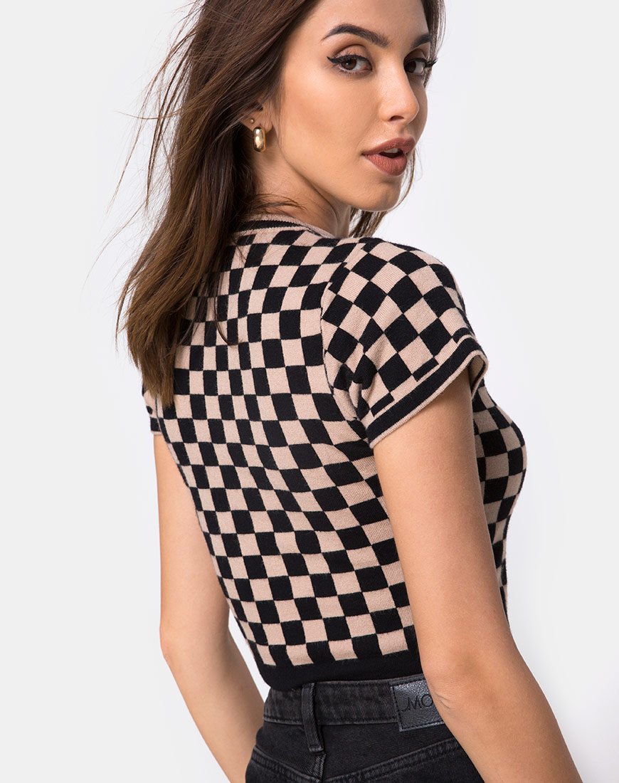 Image of Nelle Crop Top in Checkerboard Tan