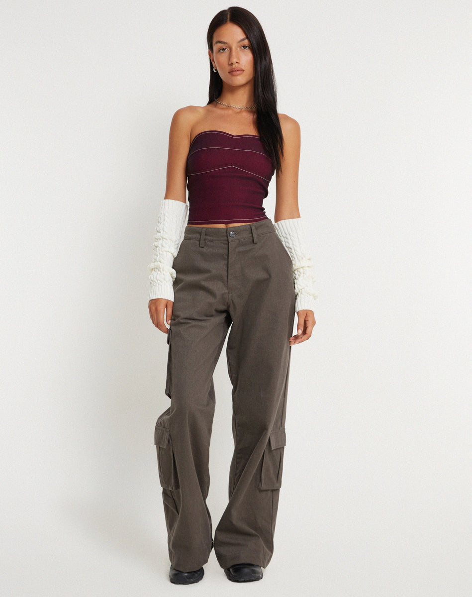 Burgundy with Ecru Stitch Detail Cropped Corset Top | Nelly ...