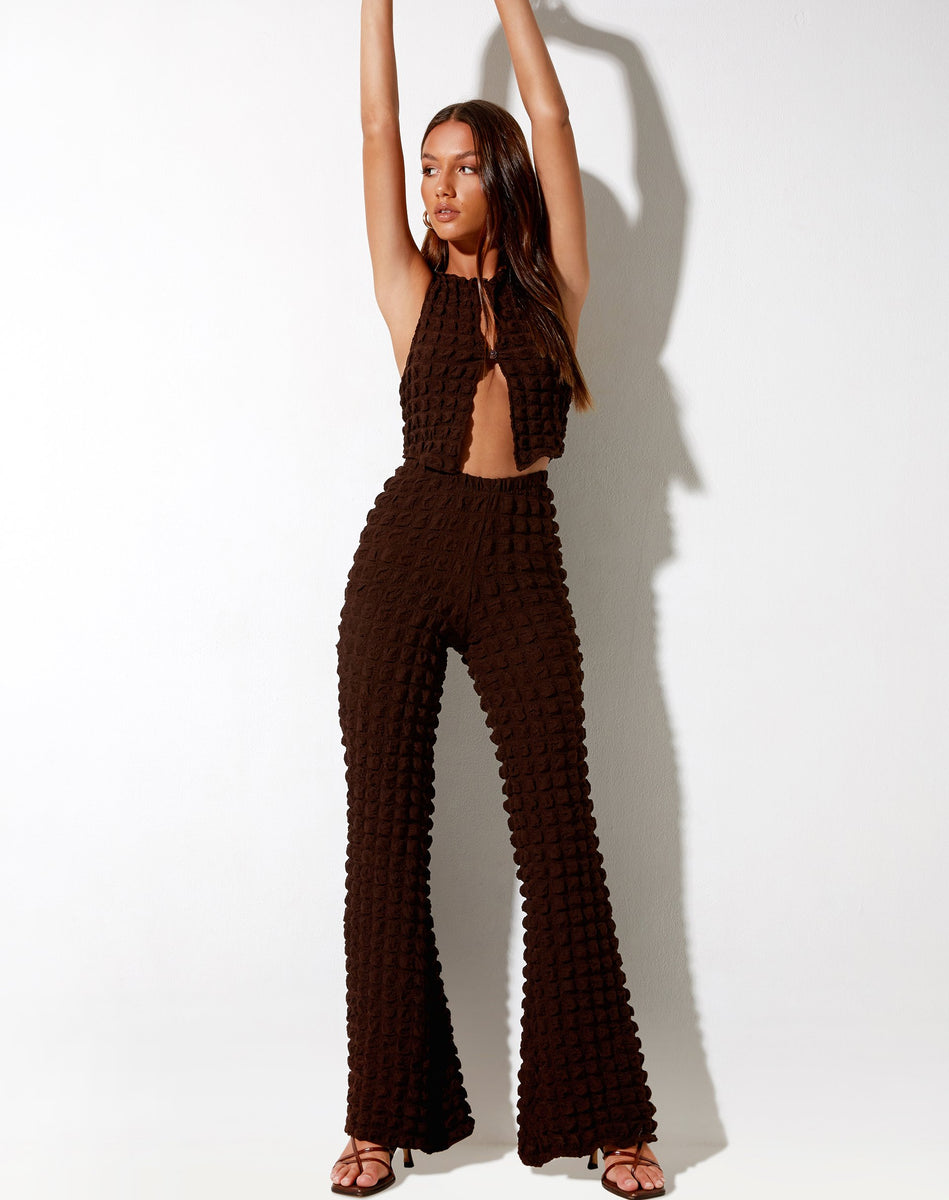 Brown Bubble High Waisted Flare Trousers | Meldi – motelrocks-com-us
