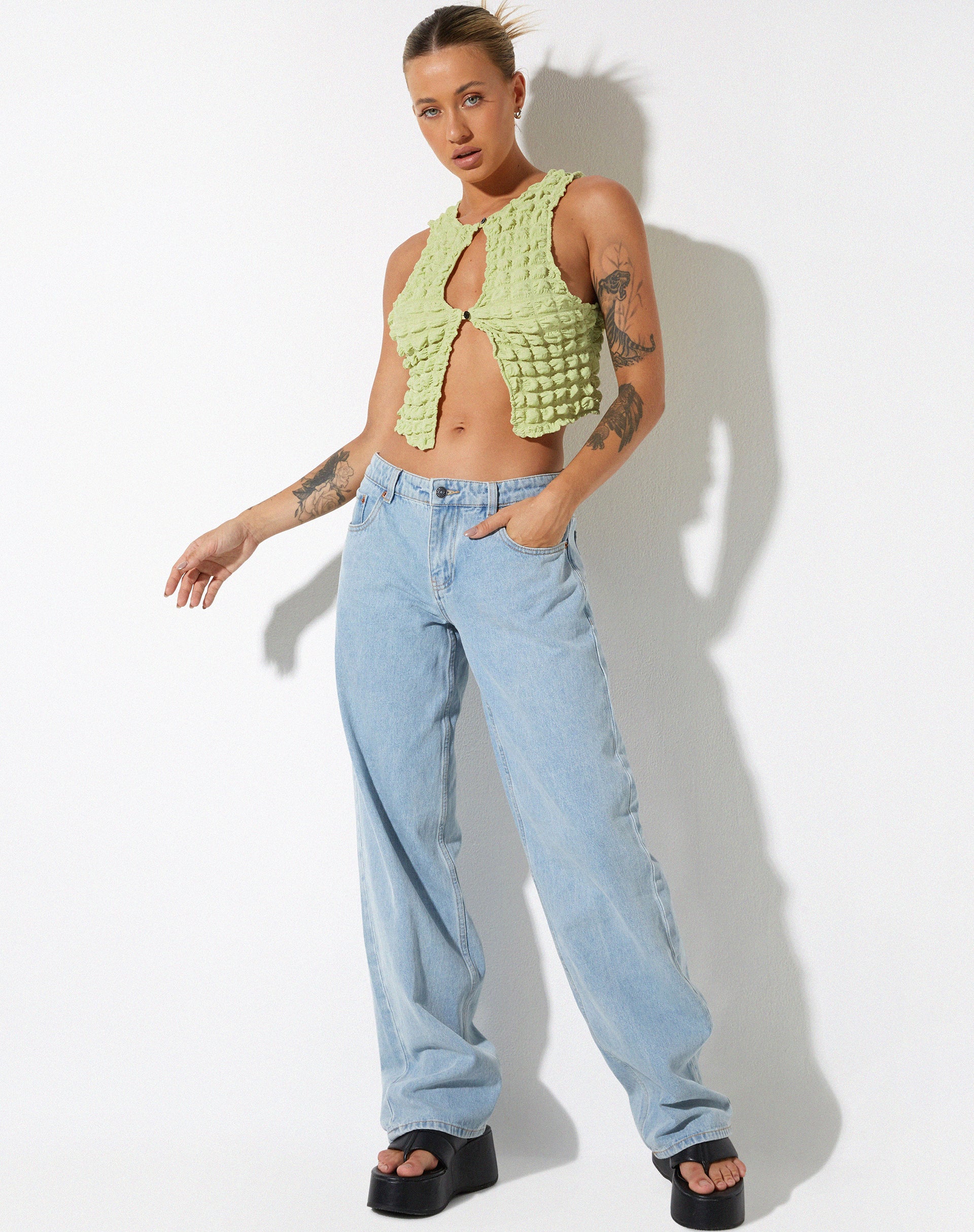 image of Neno Crop Top in Big Bubble Jersey Pastel Lime