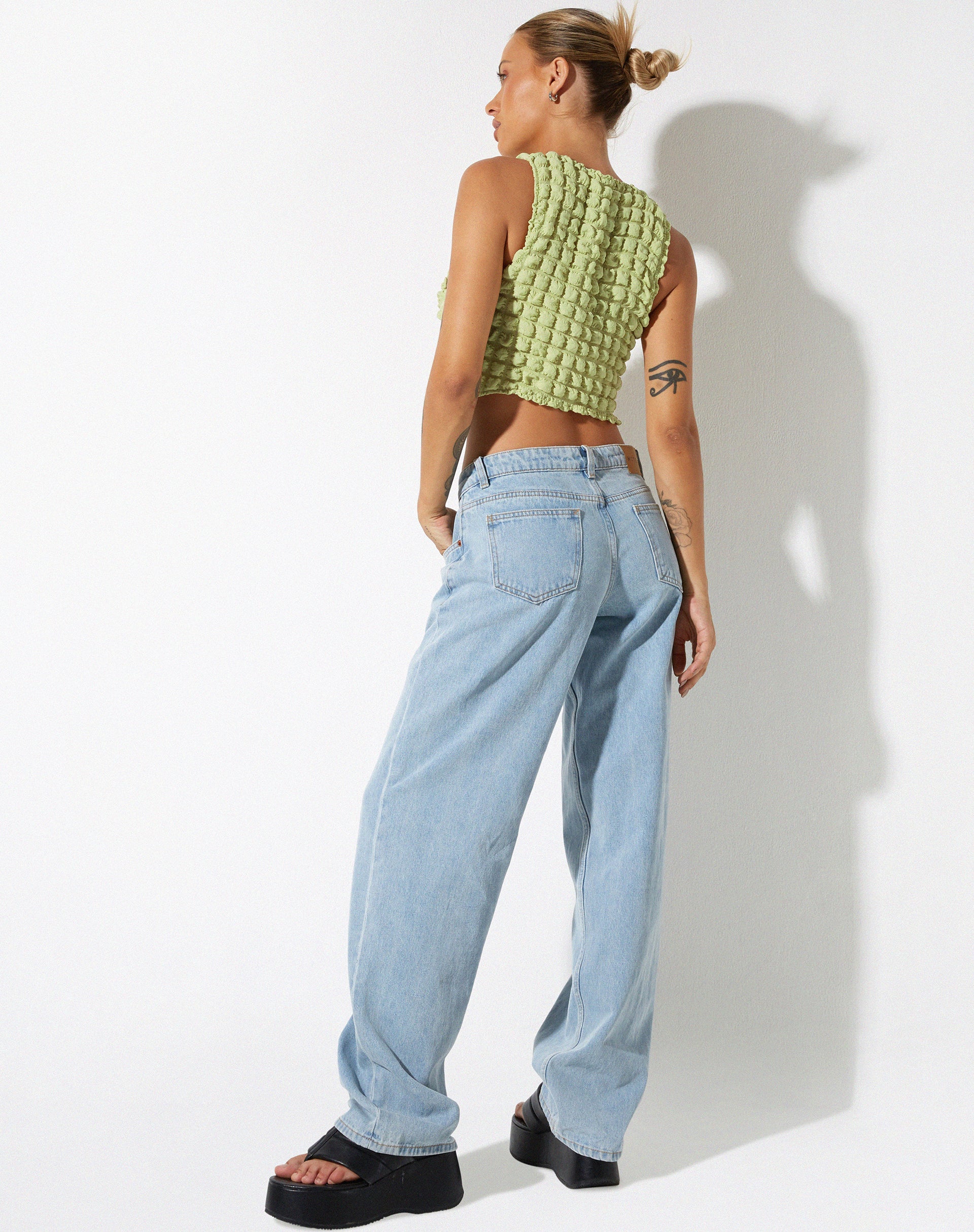 image of Neno Crop Top in Big Bubble Jersey Pastel Lime
