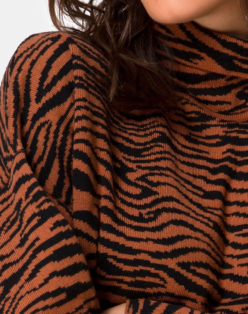 Image of Neivie Roll Neck Jumper in Tiger Knit Brown