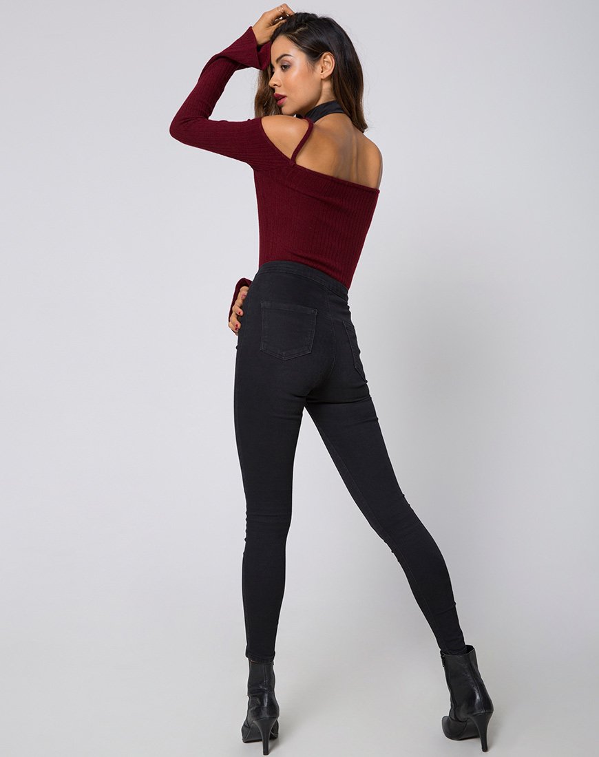 Image of Niani Cold Shoulder Bodice in Rib Knit Burgundy
