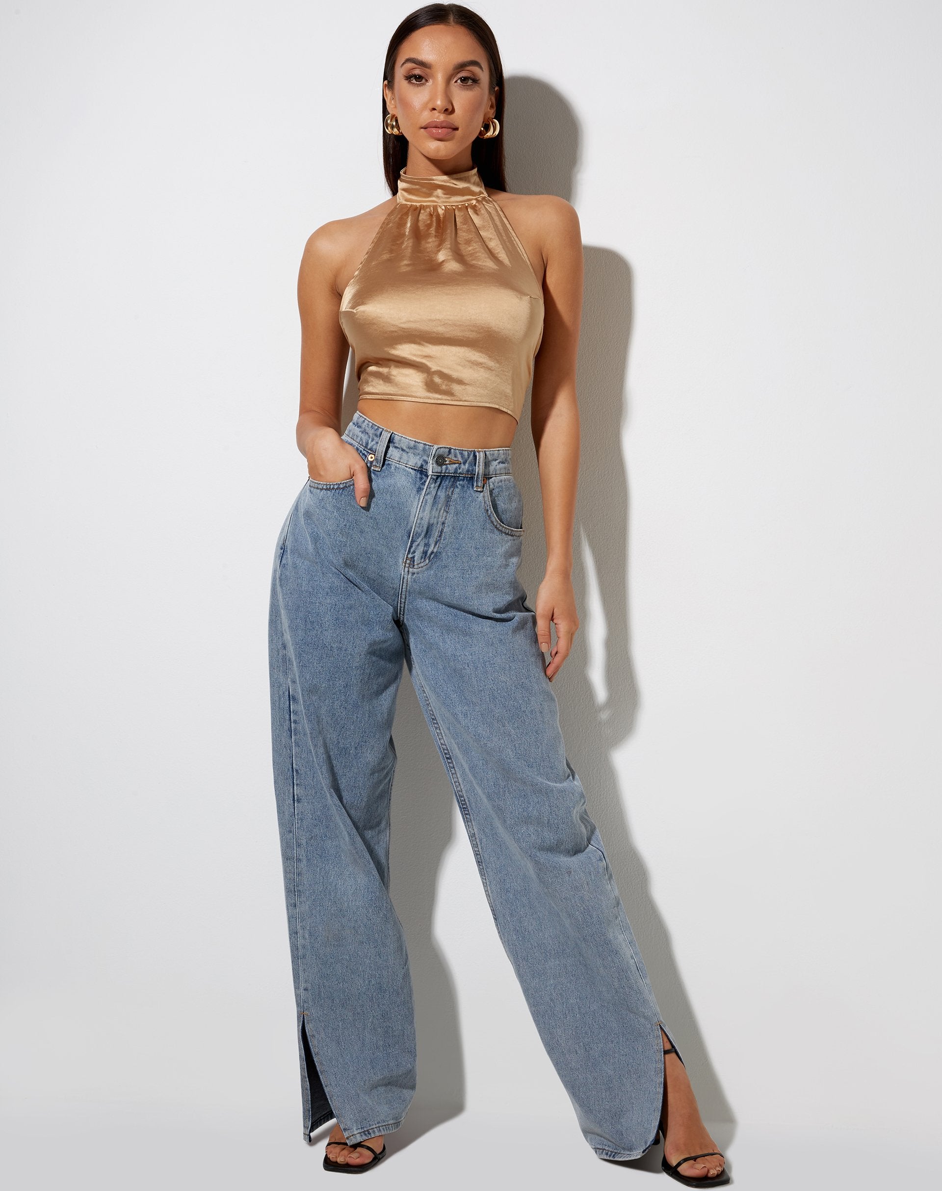 Image of Noela Top in Satin Golden Sand