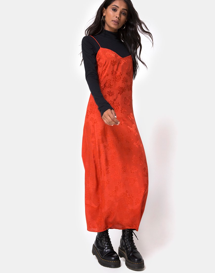 satin midi dress rust Rust Satin Draped Midi Dress Marcy Boutique