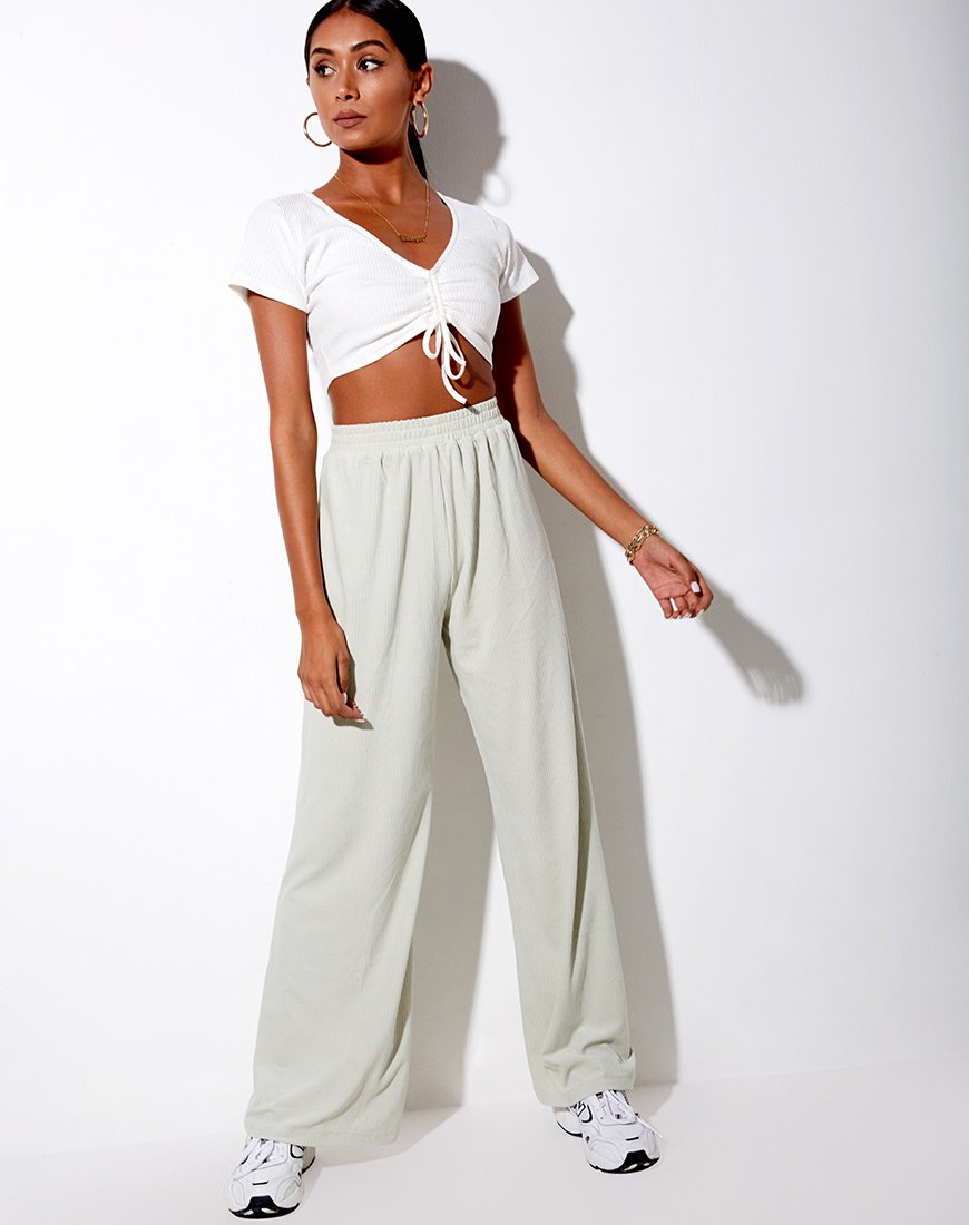 High Waist Rib Wide Leg Trouser | Obeli – motelrocks-com-us