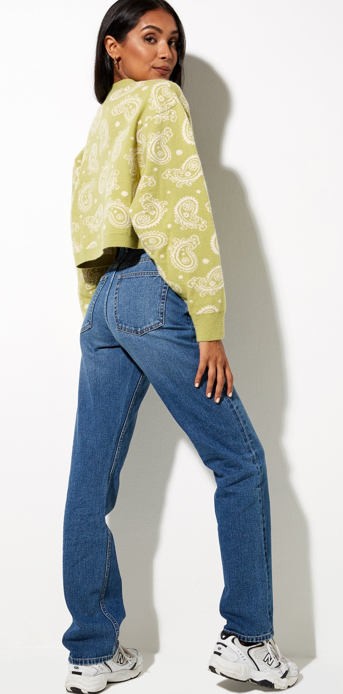 Sage Green Printed Cropped Knitted Cardigan | Olina – motelrocks-com-us