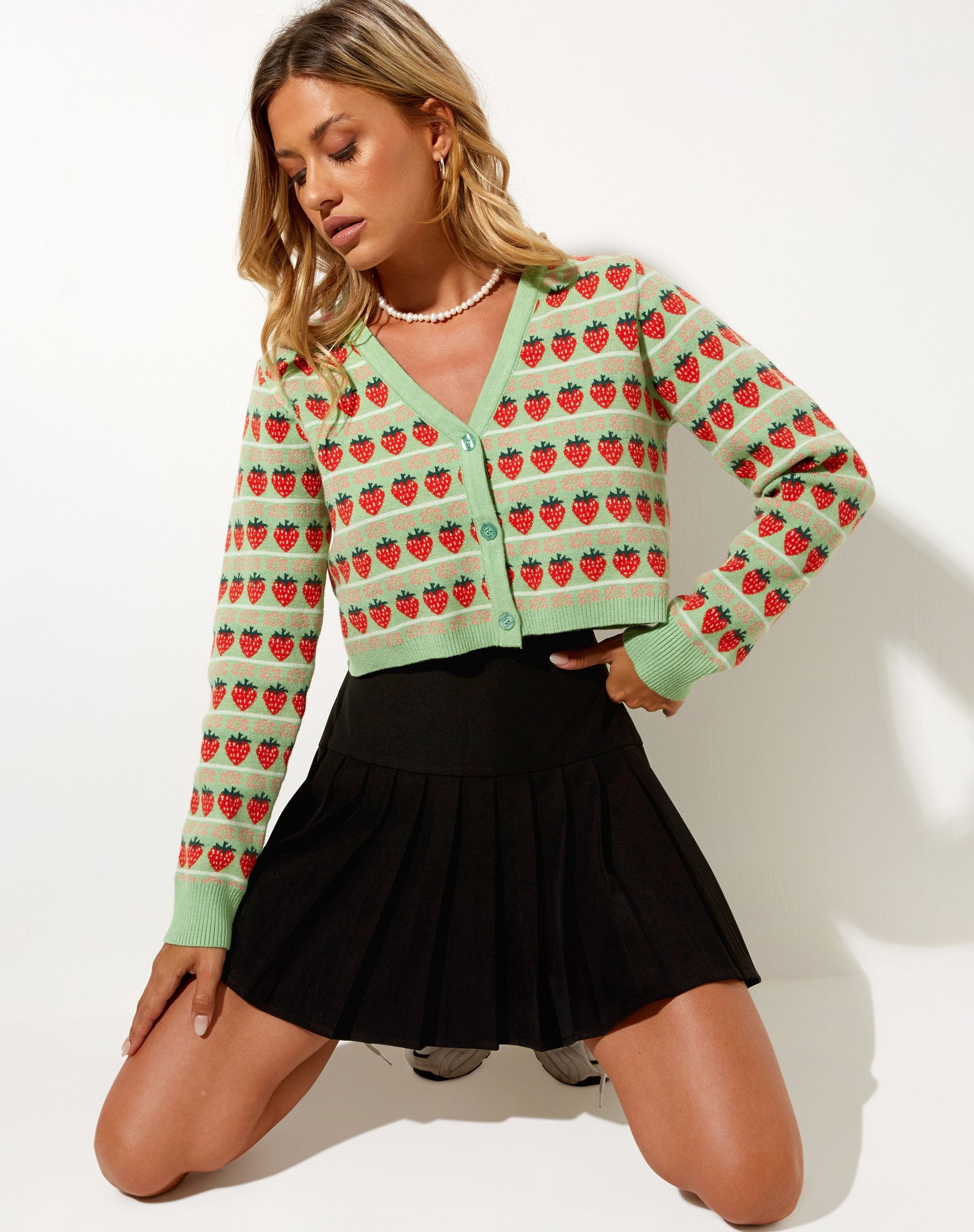 Image of Olina Cardi in Mint String Of Strawberries
