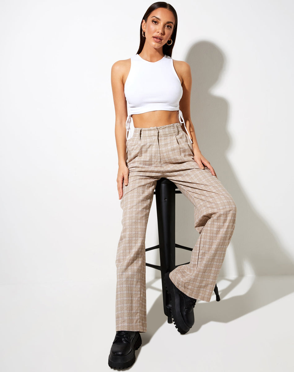 High Waist Beige and White Check Wide Leg Trouser | Onfal – motelrocks ...