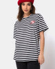 Image of Oversize Basic Tee in Black and White Stripe with Cherub Embro