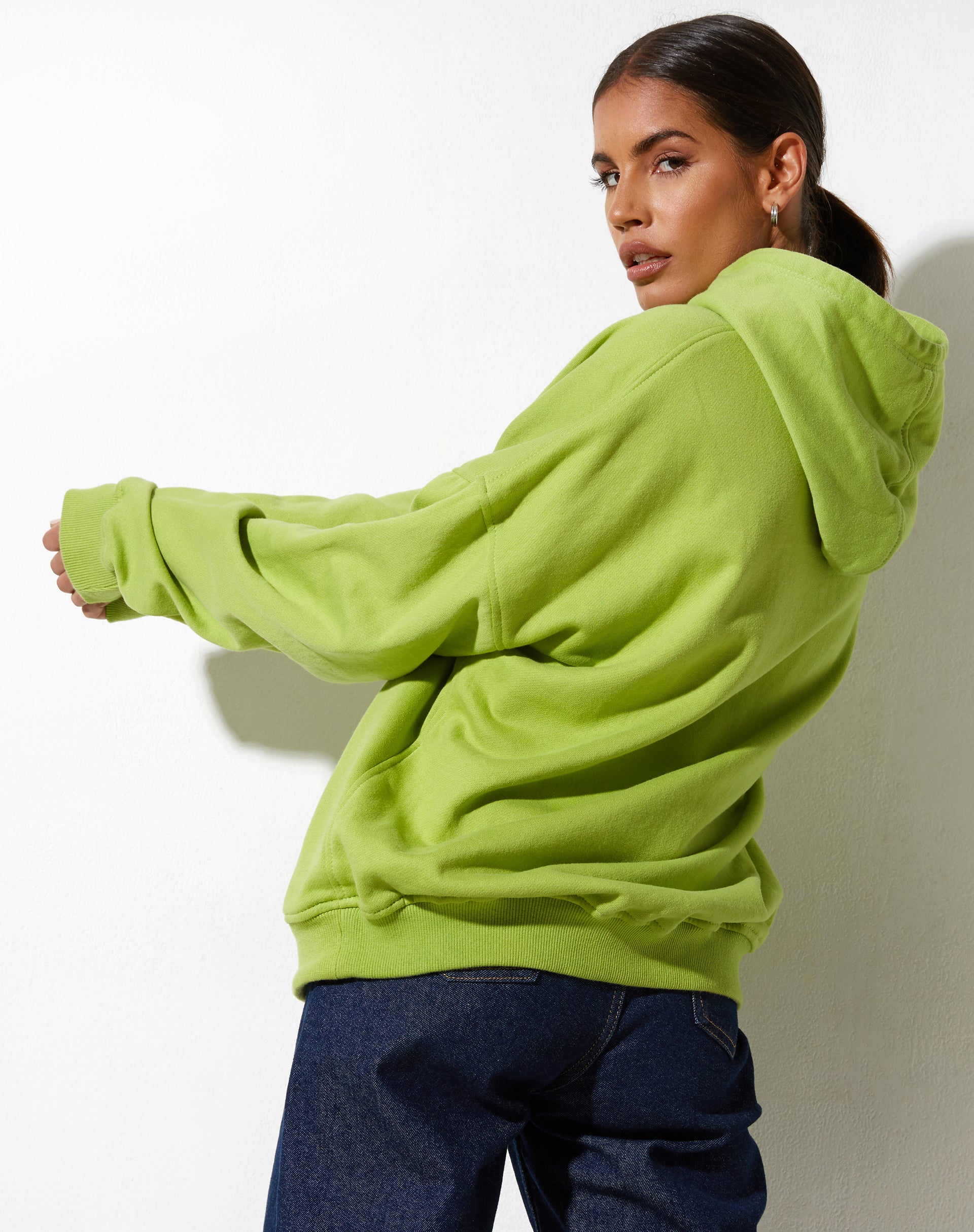Oversize Hoodie in Leaf Green Different Embro White
