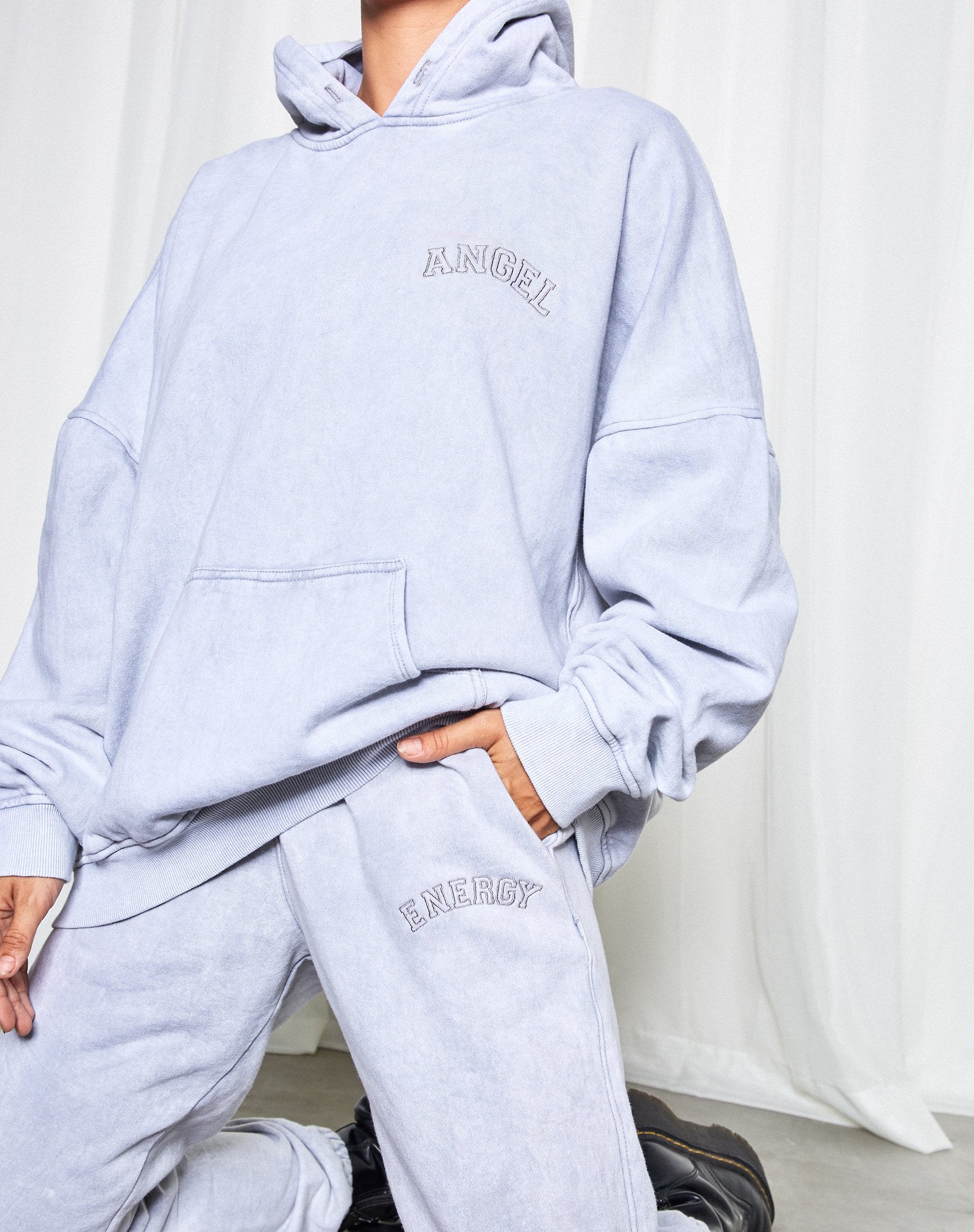 Image of Oversize Hoodie in Silver Wash Angel Embro