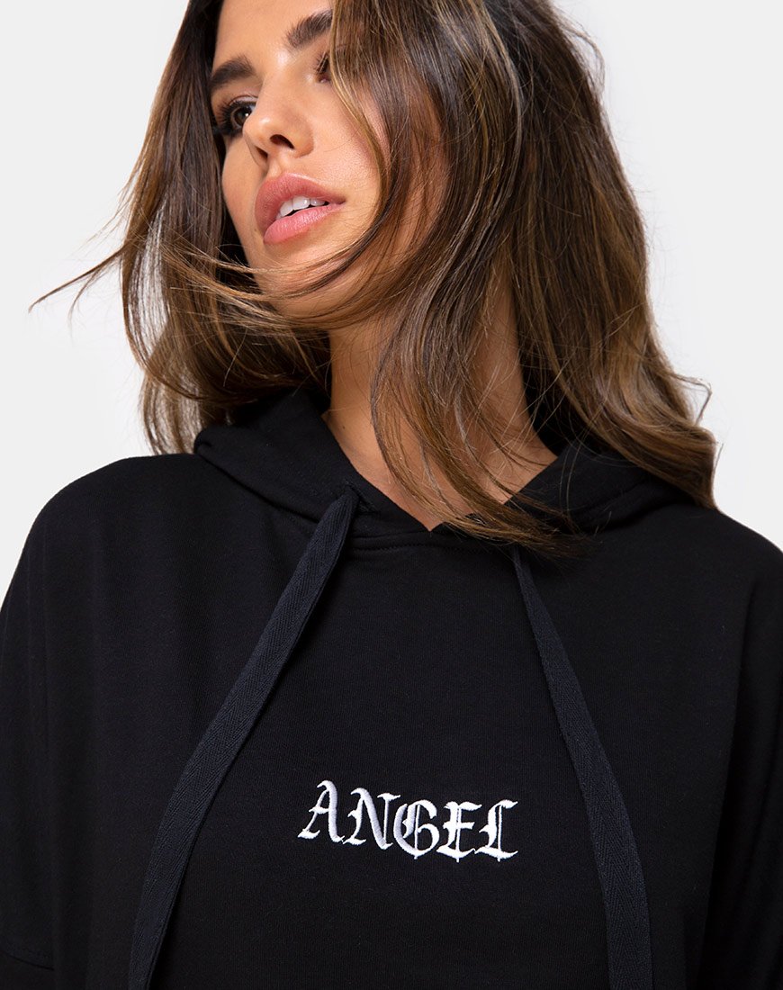 Image of Oversize Hoody in Black with Angel Embro