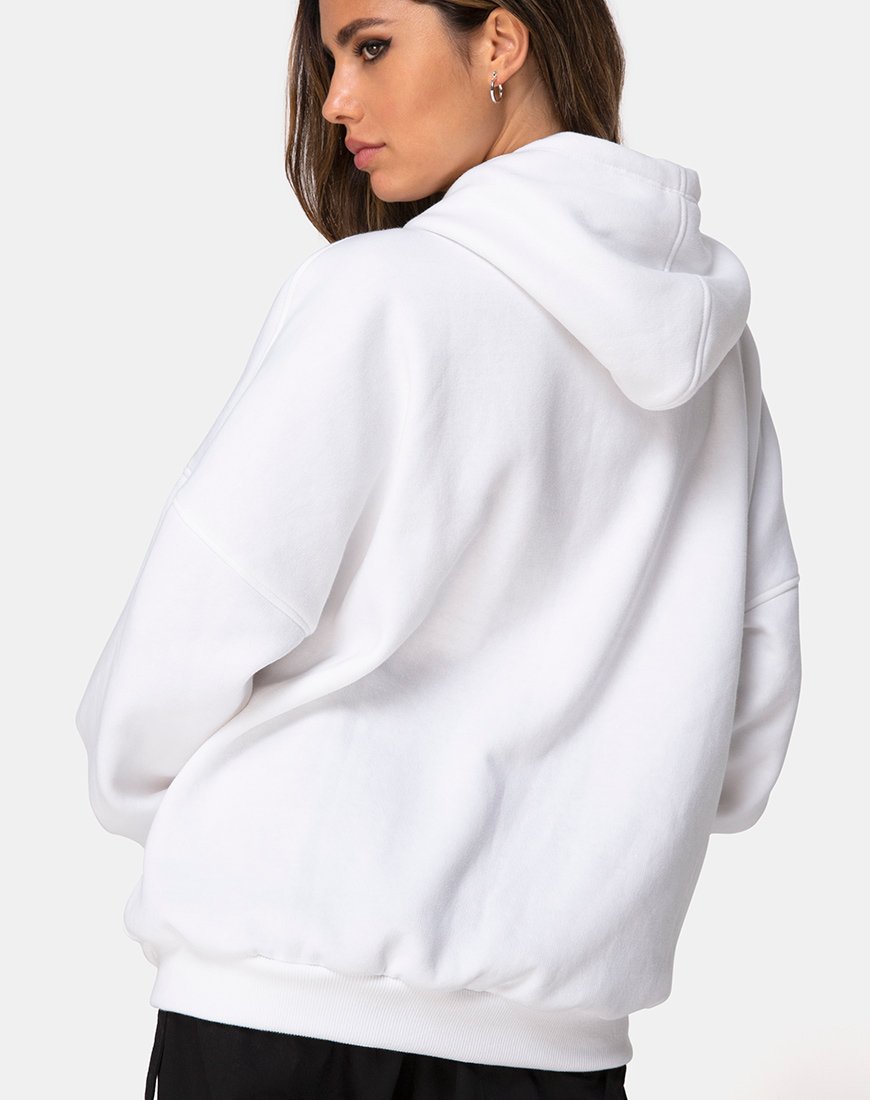 Image of Oversize Hoody in White I Want it Embro