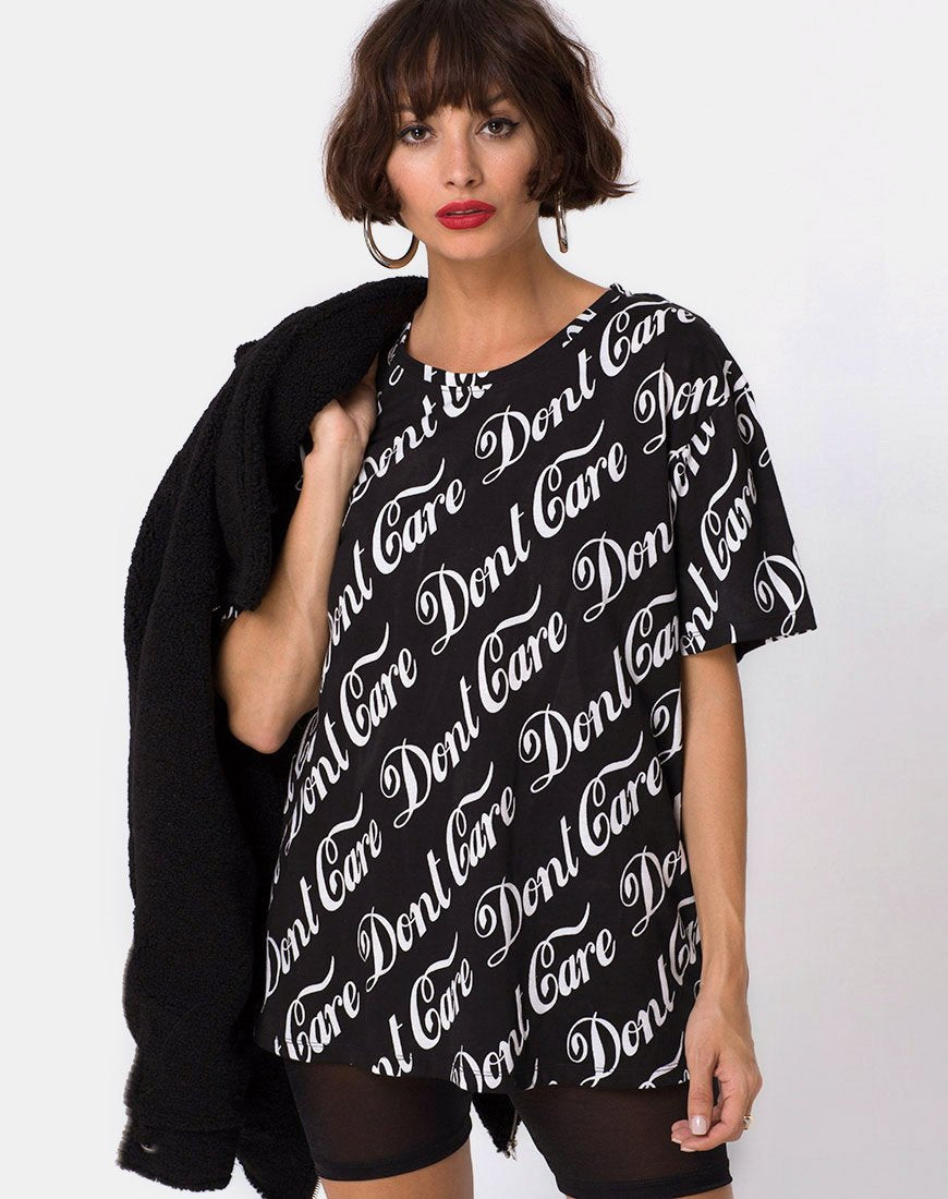 Oversize Basic Tee in Black Don’t Care Full Print by Mote