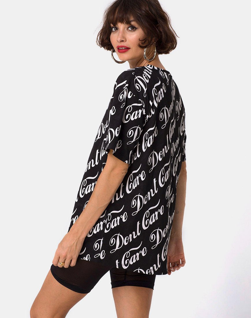Oversize Basic Tee in Black Don’t Care Full Print by Mote
