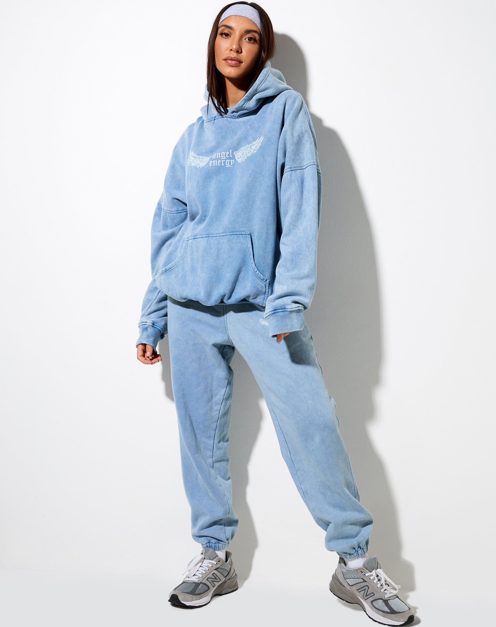 Washed Blue Long Sleeve Loose Fit Hoodie | Oversize
