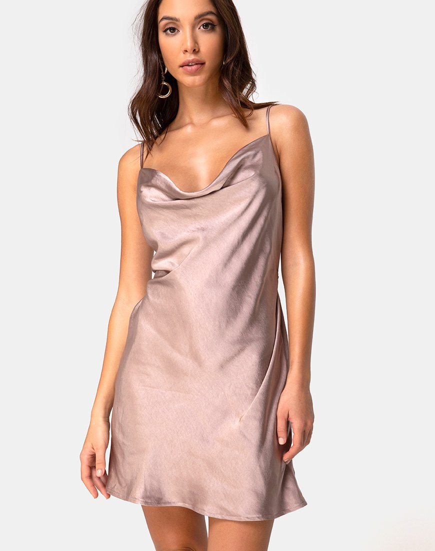 Paiva Dress in Satin Taupe