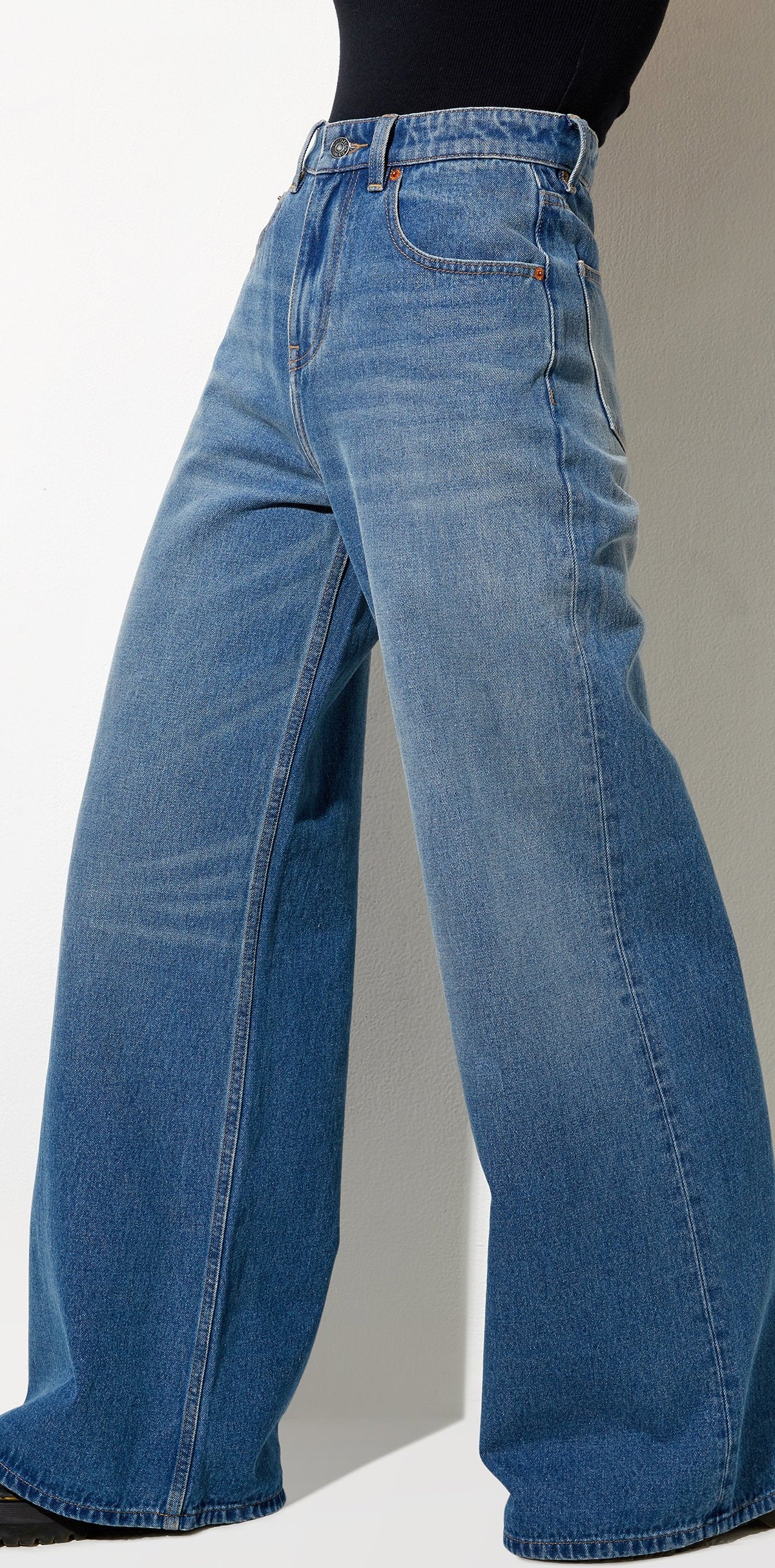 Mid Wash Blue High Waisted Flared Leg Jeans | Flare Parallel ...