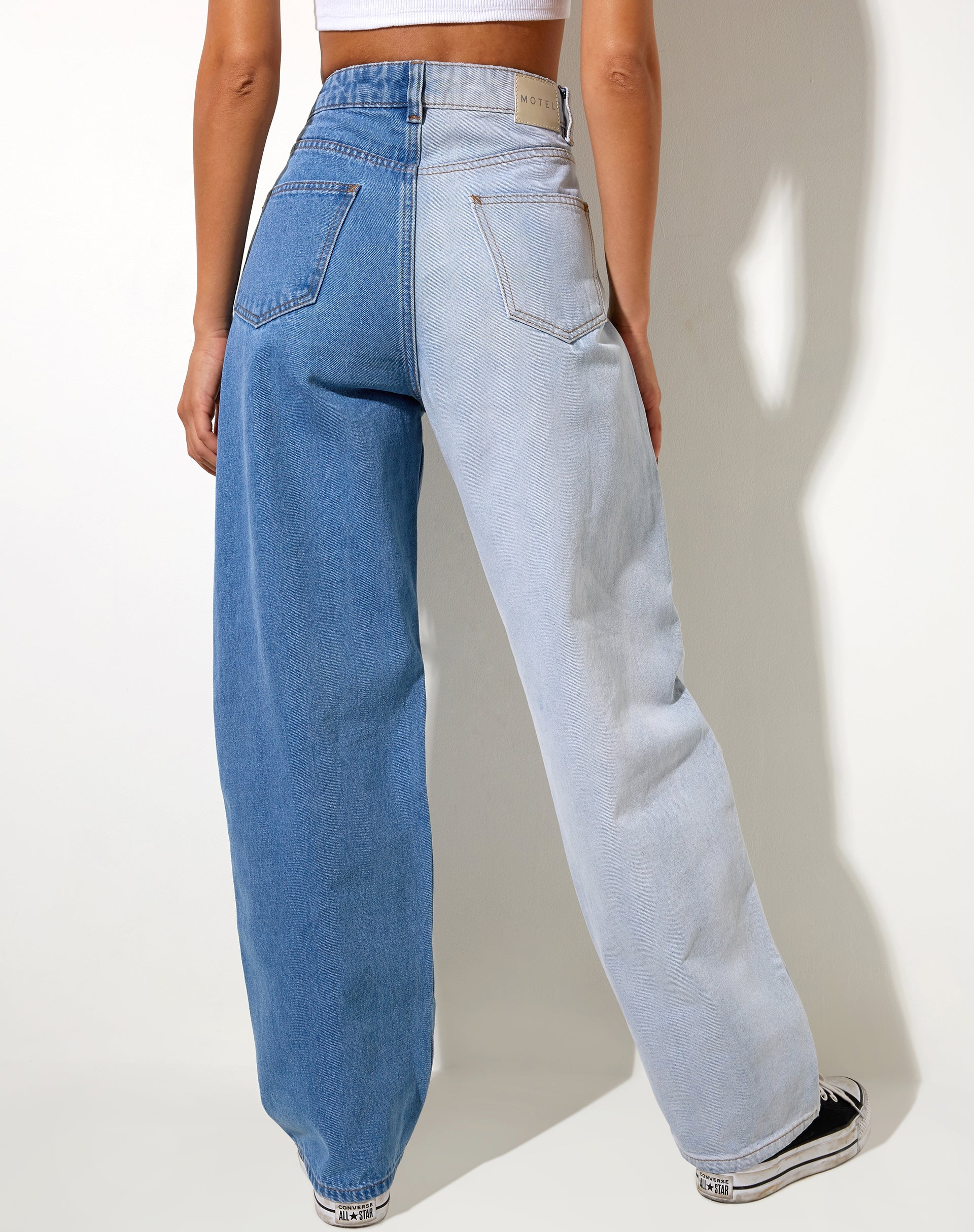 Half and Half Blue Denim Wide Leg Jean | Half and Half Parallel ...