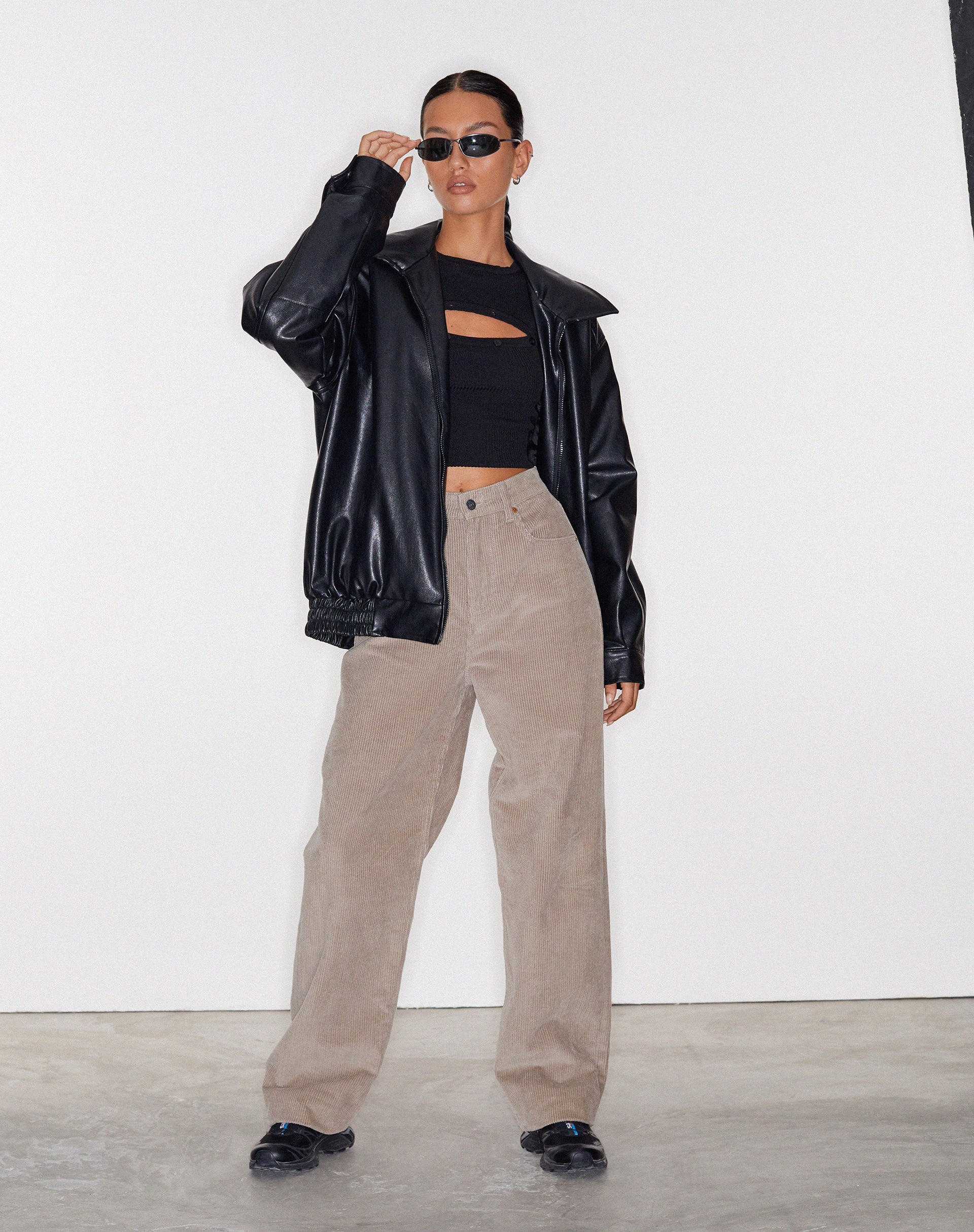 Grey Corduroy Wide Leg Jeans Parallel