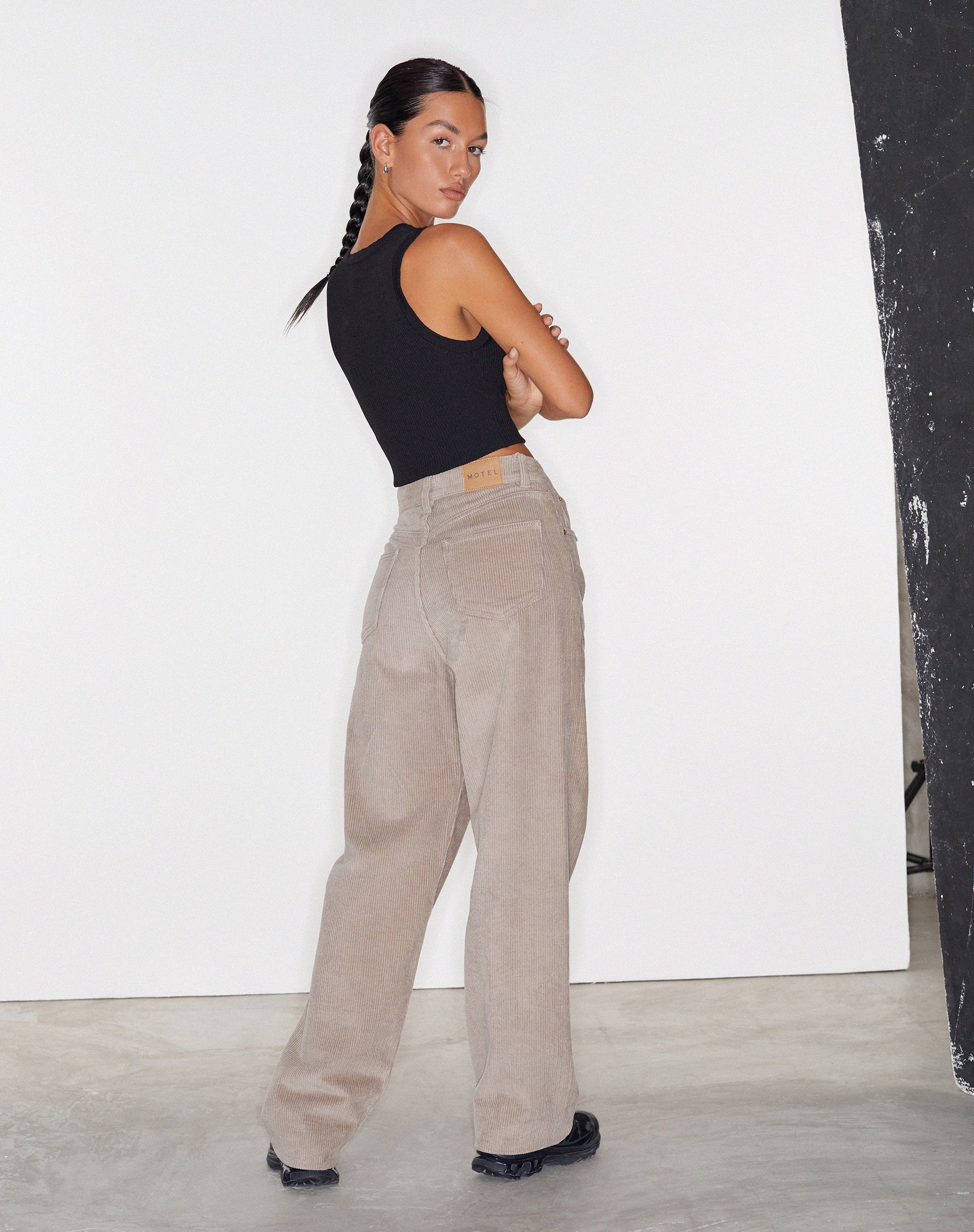 Grey Corduroy Wide Leg Jeans Parallel