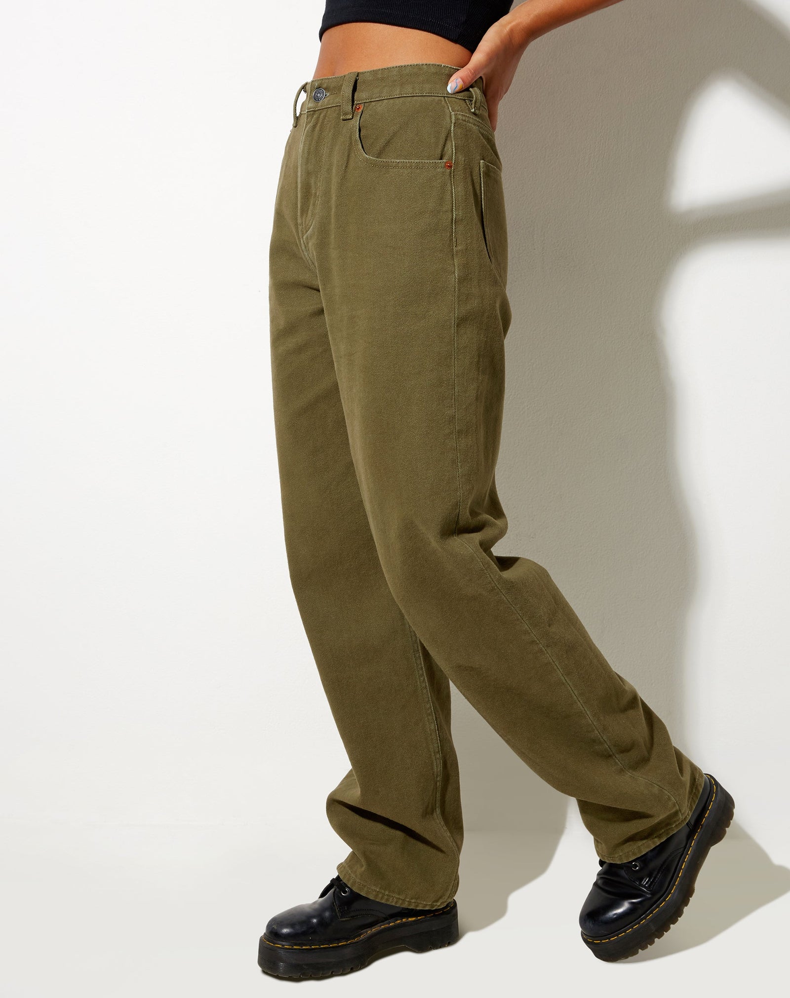 Khaki Green Wide Leg Denim Jeans | Parallel – motelrocks-com-us