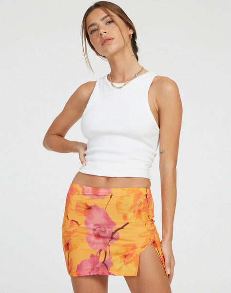 Pink and Orange Floral Side Split Mini Skirt