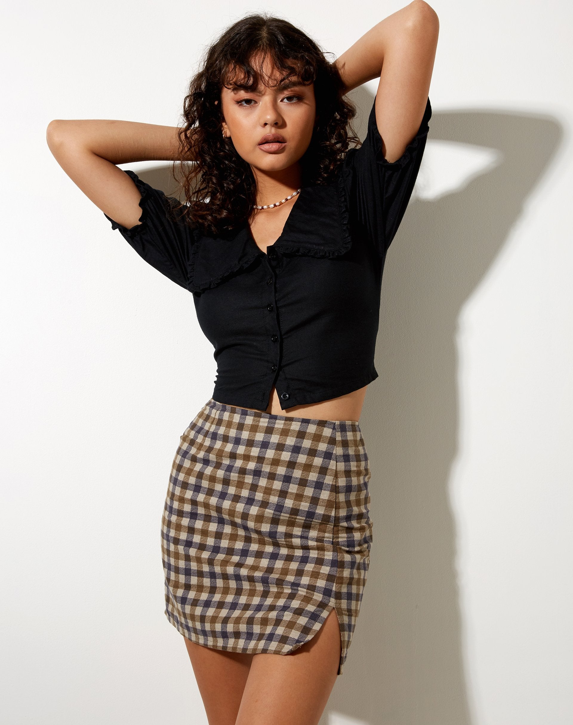 Pelmy Mini Skirt in 40's Check Tan - Main Image