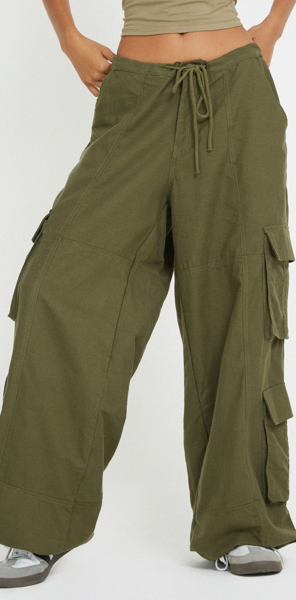 Dark Green Wide Leg Cargo Trousers | Philia – motelrocks-com-us