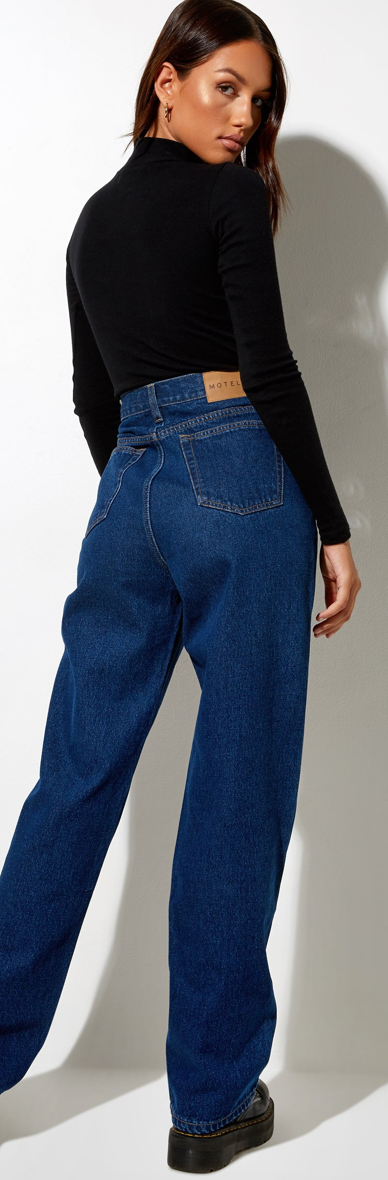 Indigo Floral Brocade Denim Cotton Wide Legged Jeans in Blue