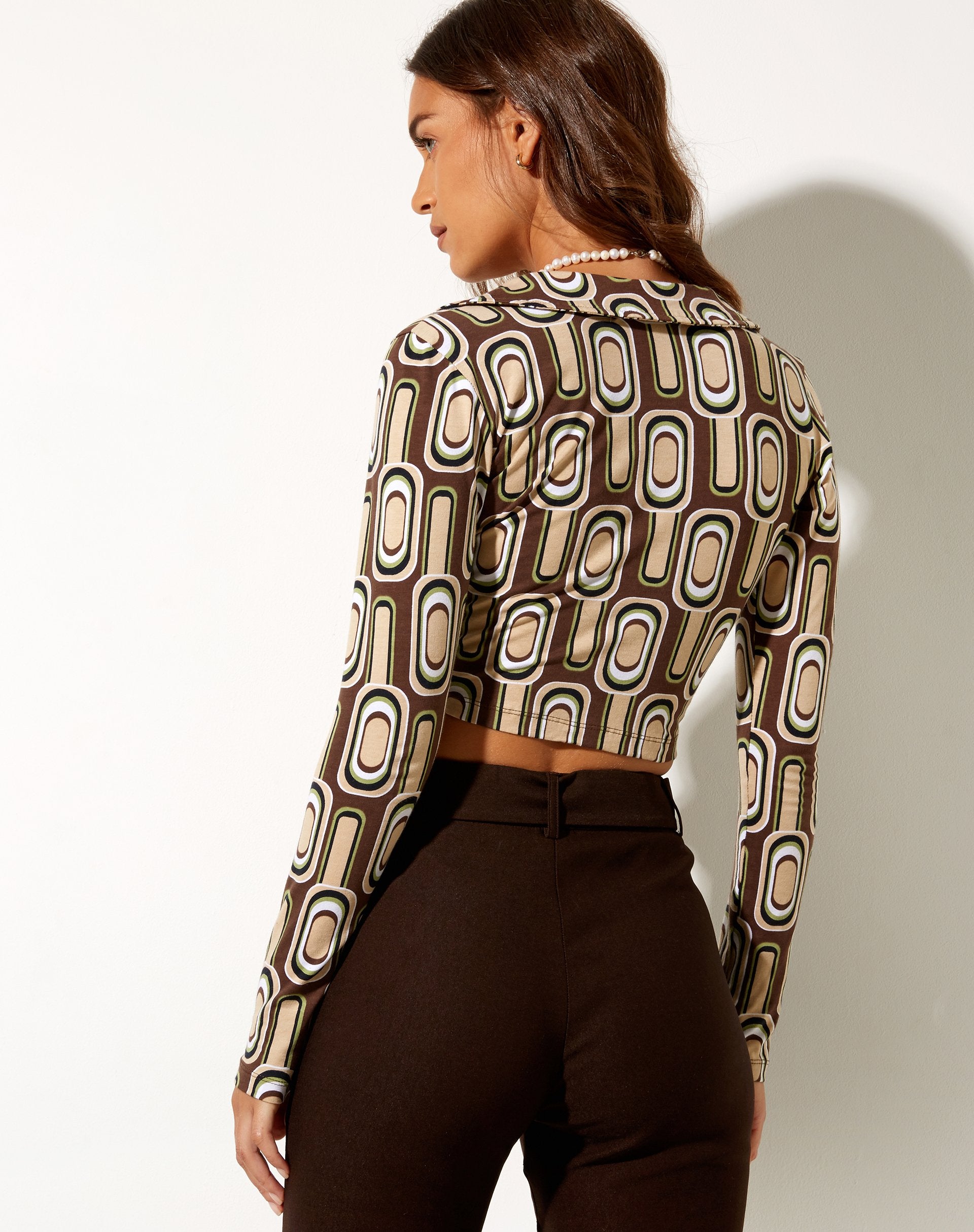Image of Portia Long Sleeve Top in Retro Spot Brown