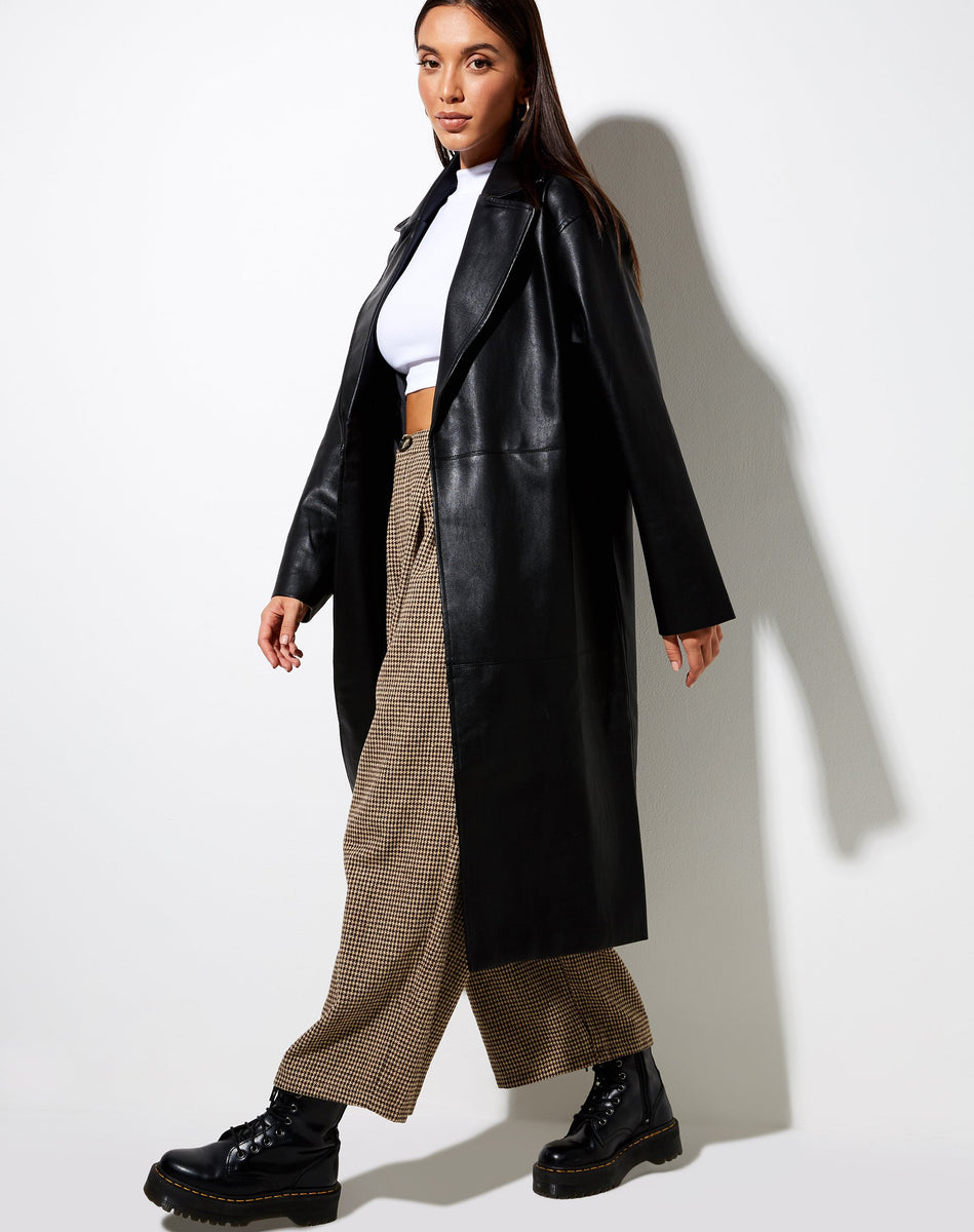 Longline Black Pu Coat | Duster – motelrocks-com-us