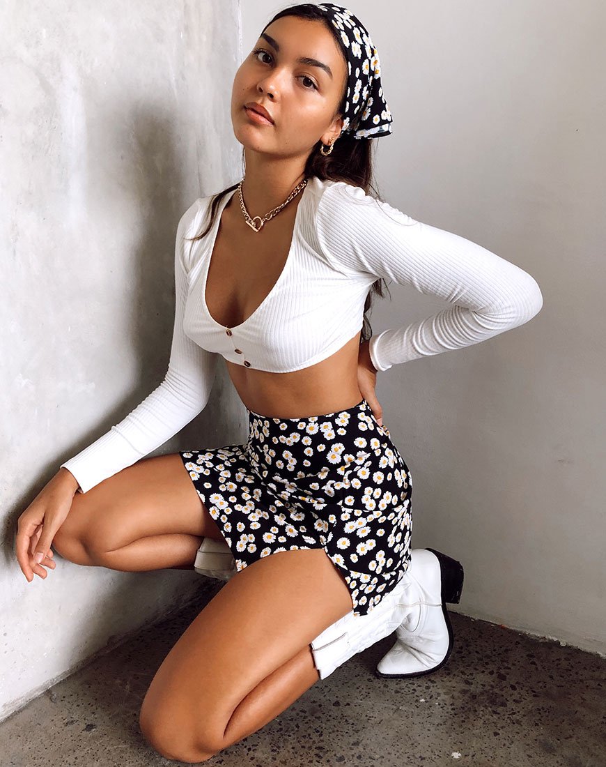 Image of Sheny Mini Skirt in Mini Daisy Black