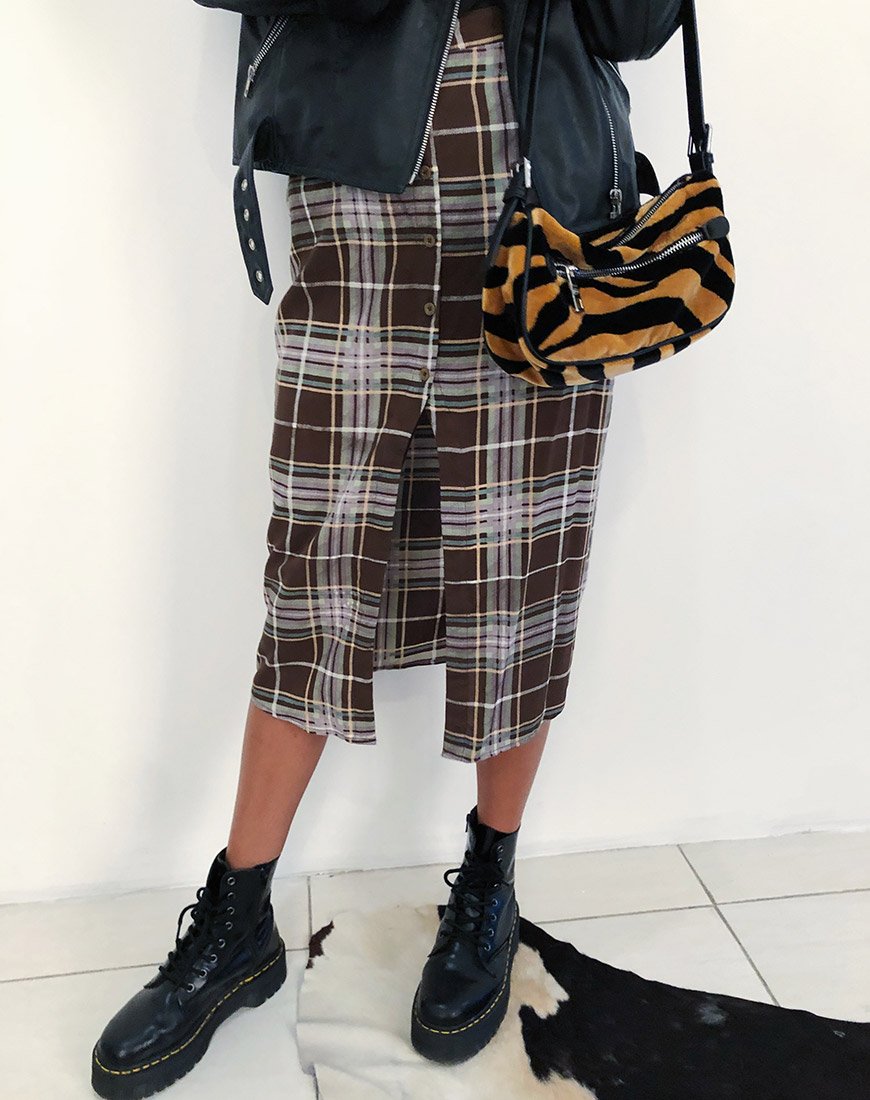 Image of Kaisa Midi Skirt in Tartan Brown