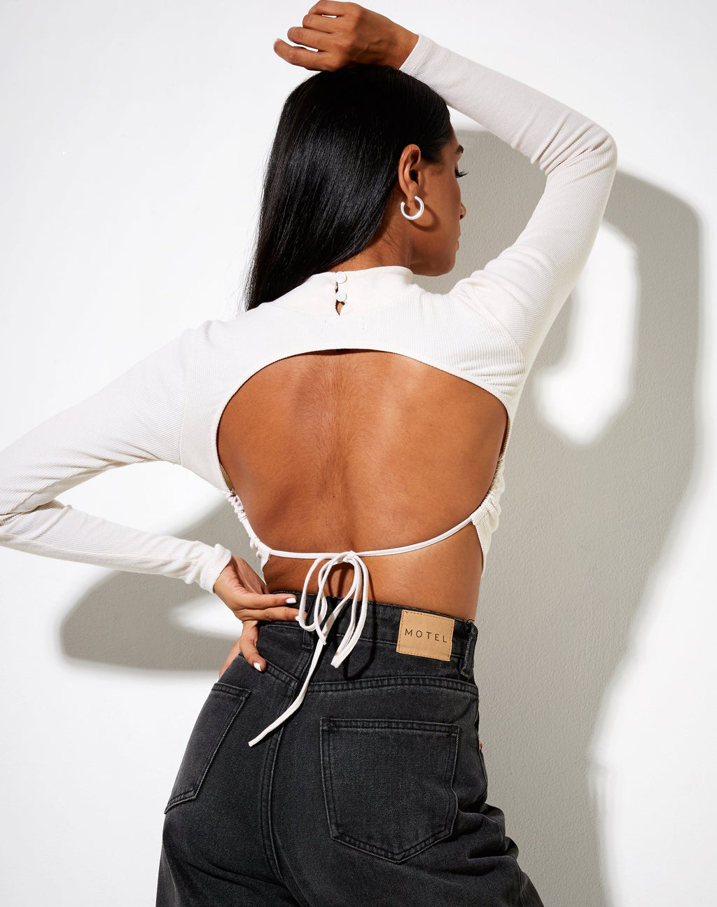 Quelia Crop Top in Rib Winter White "Amore" Embro