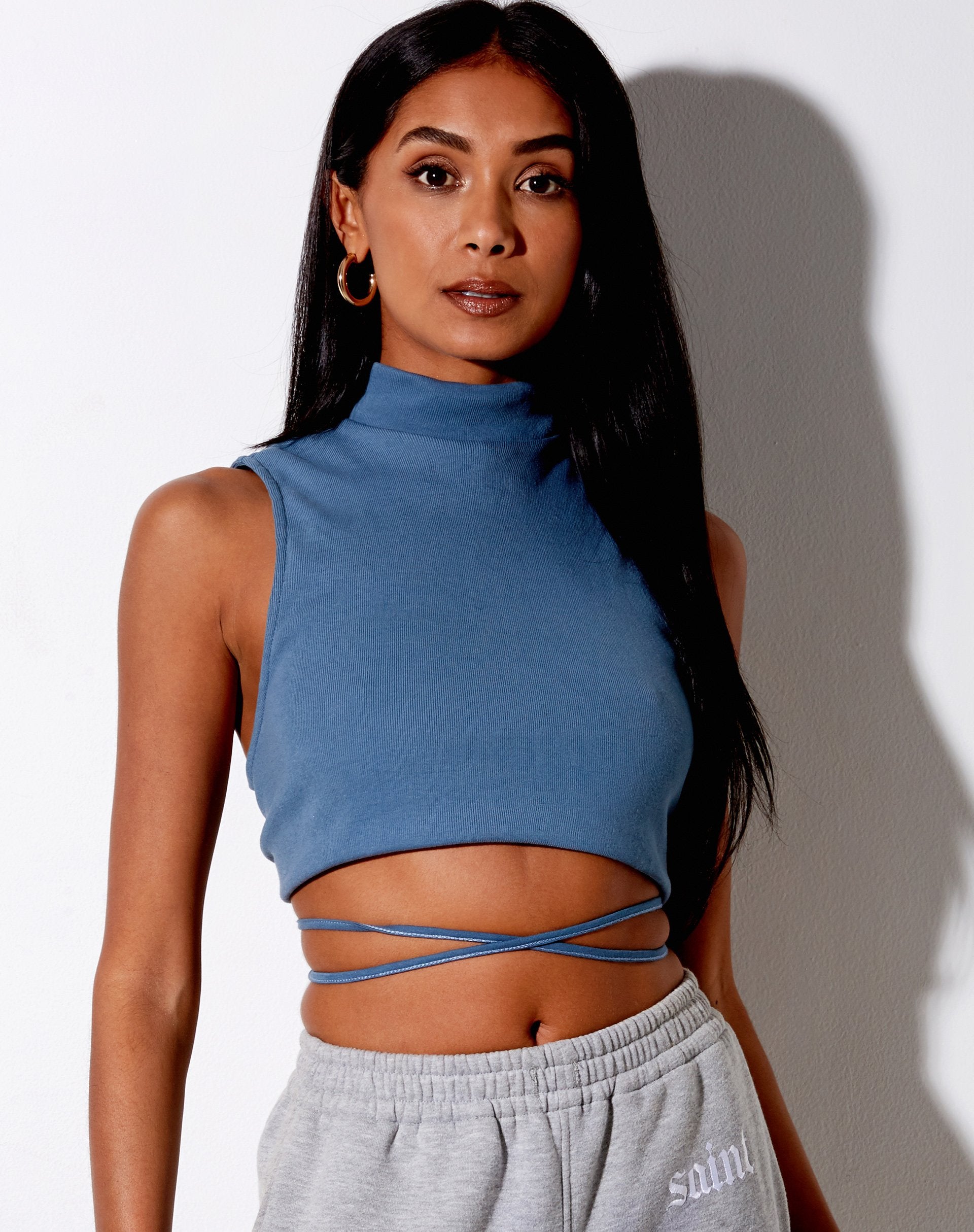 Image of Quera Crop Top in Rib Mineral Blue