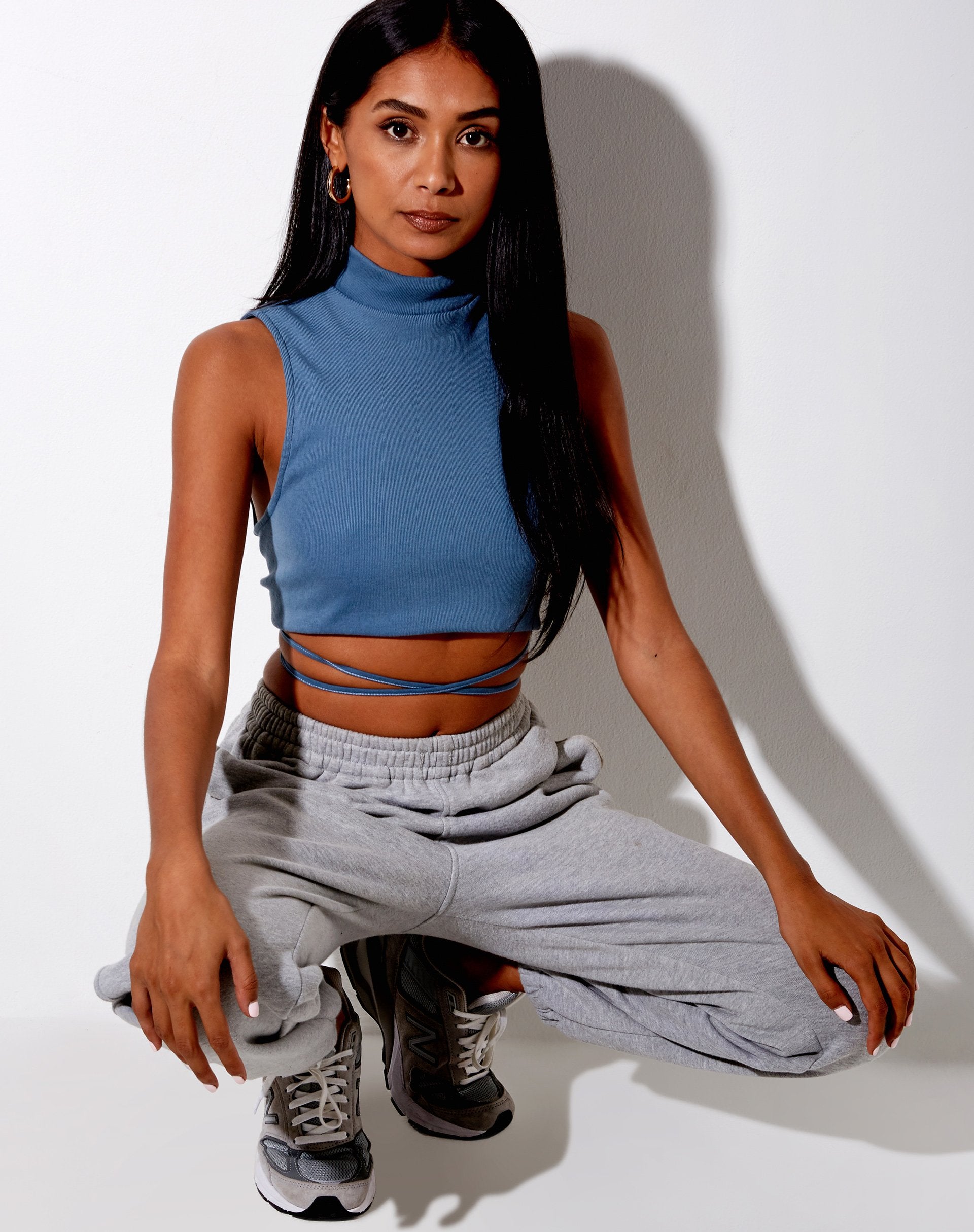 Image of Quera Crop Top in Rib Mineral Blue