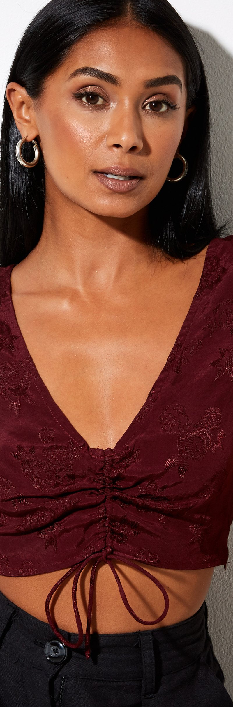 Vivo Tatari Dropped High Neck Top - Burgundy