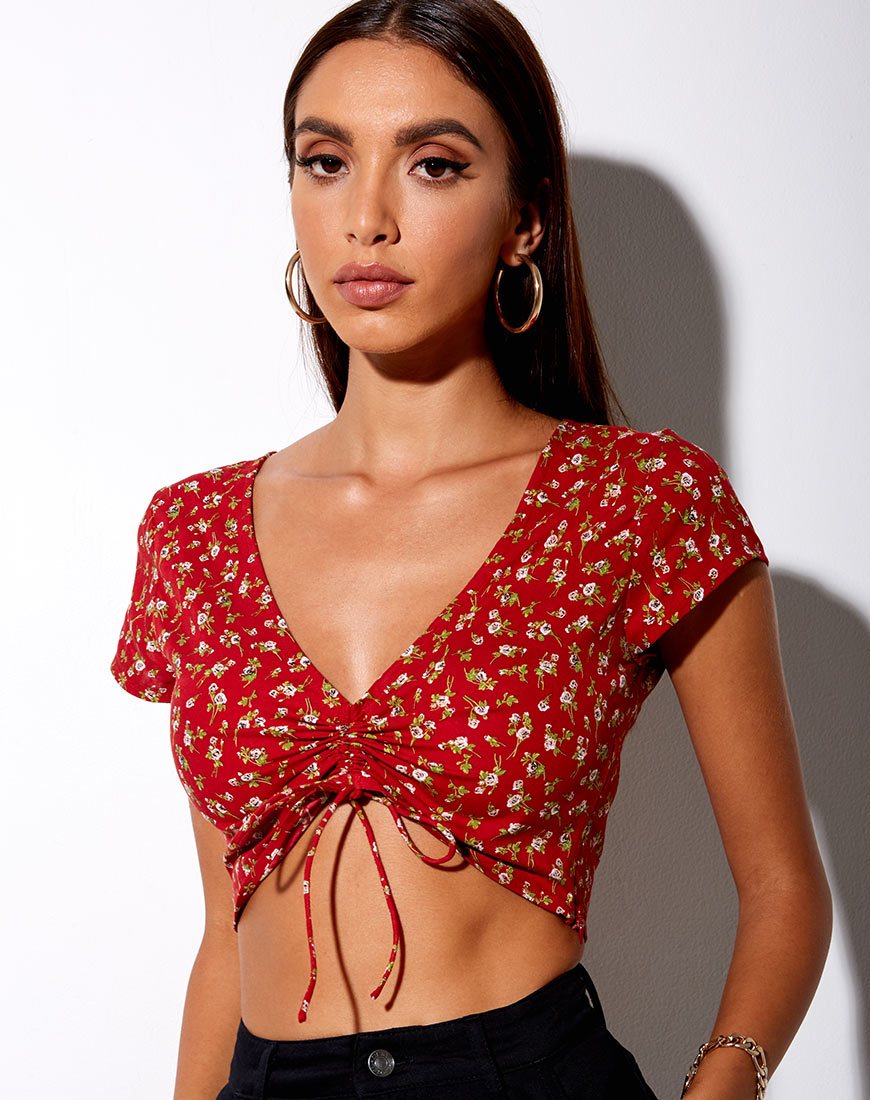 Image of Raeto Crop Top in Falling For You Floral Red
