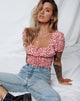 Image of Raquel Crop Top in Ditsy Butterfly Peach and Red