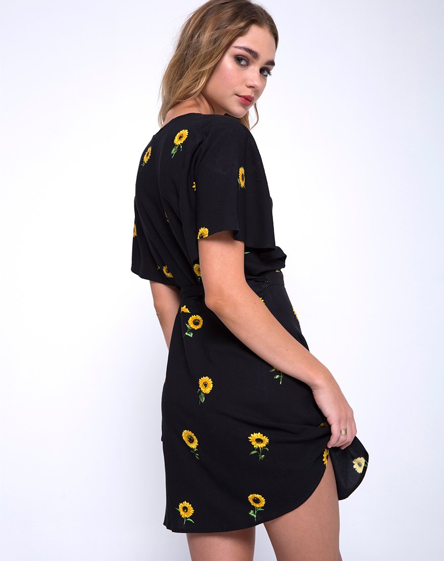 Image of Rawa Wrap Dress in Ditsy Sunflower