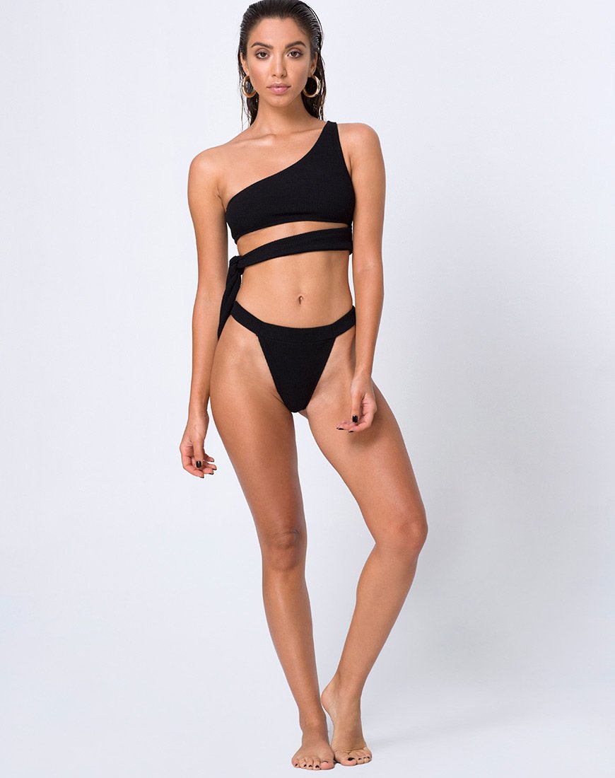 Rawlins Bikini Bottom in Crinkle Rib Black