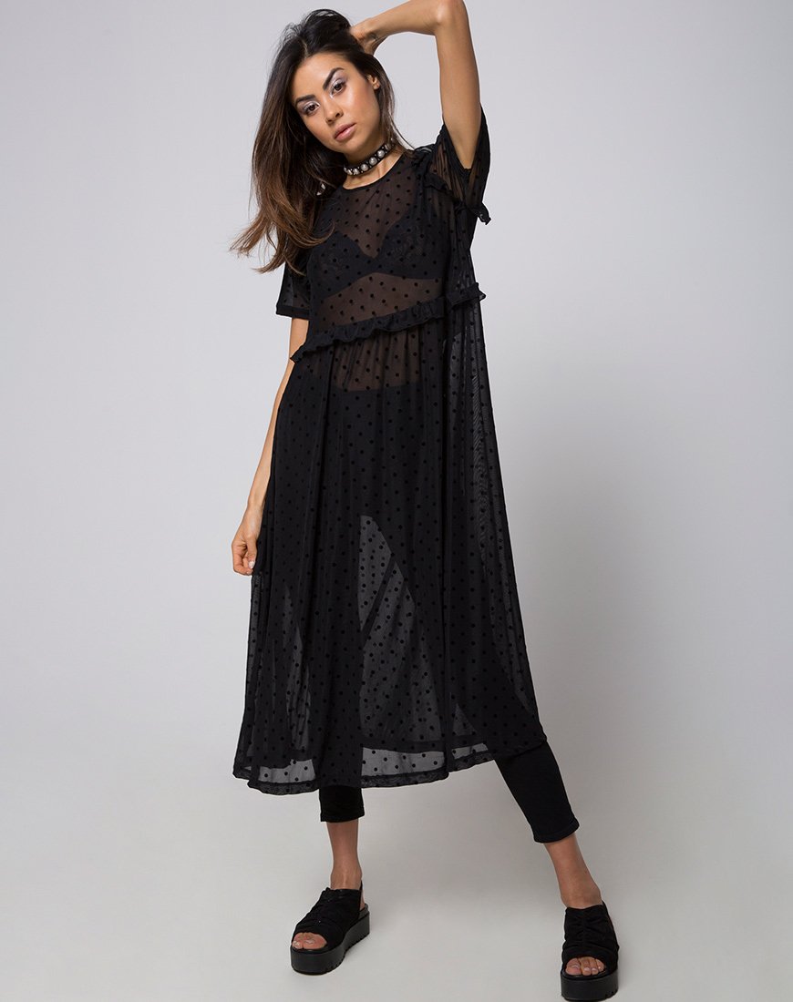 Remy Midi Dress in Polka Net black