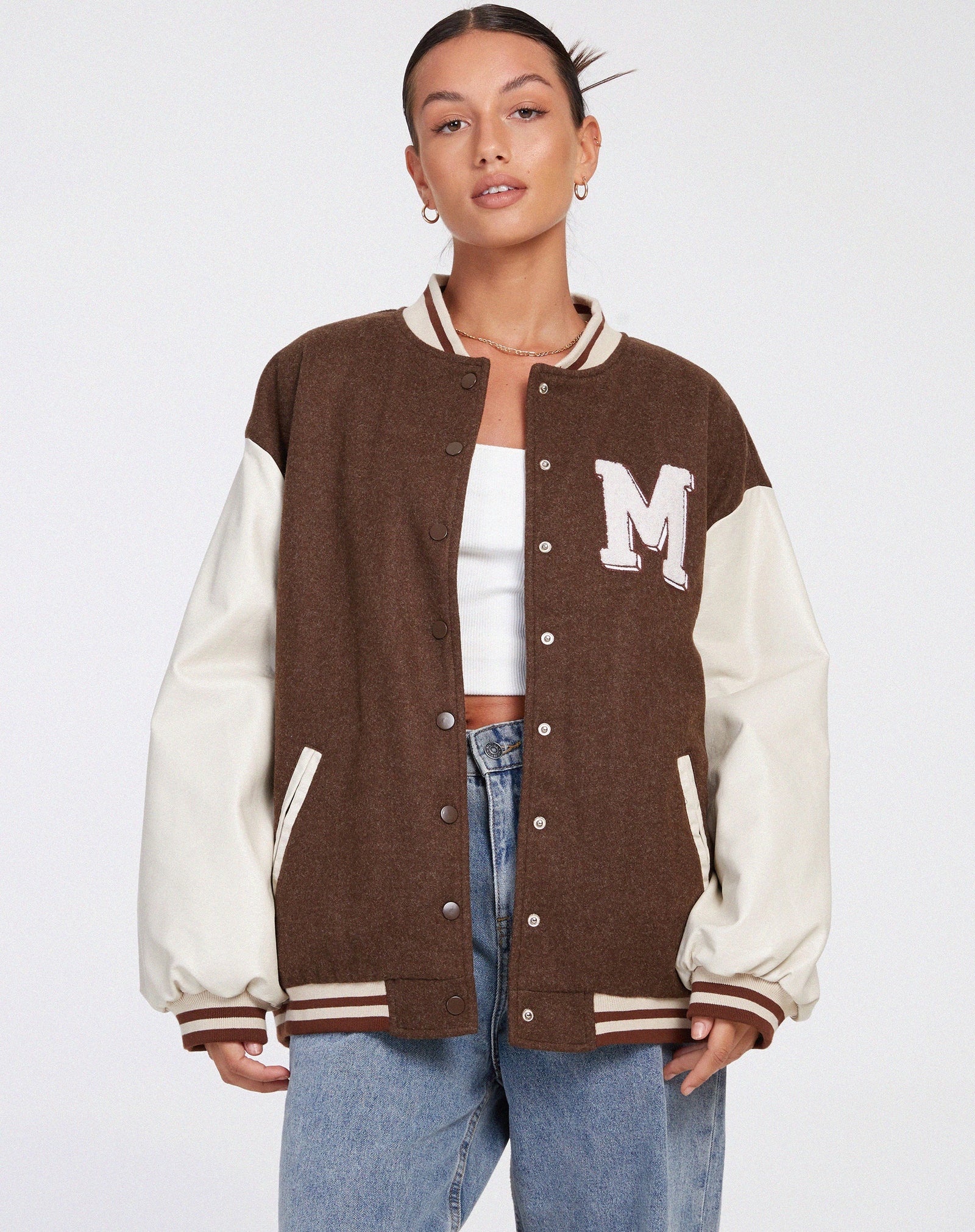 VARSITY BOMBER JACKET AND DENIM MINI SKIRT - The Nomis Niche